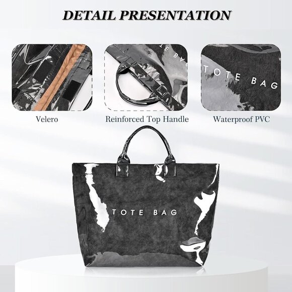 PVC Tote Bag Large Capacity Waterproof Fashion Shopping Travel Hobo Bag - Picture 3 of 7